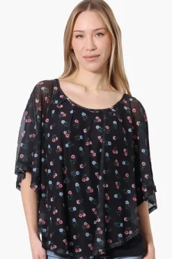 Limite Floral Sheer Poncho Blouse - Black