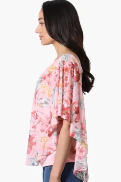 Limite Floral Sheer Poncho Blouse - Pink