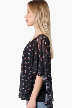 Limite Floral Sheer Poncho Blouse - Black