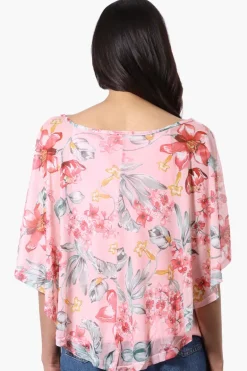 Limite Floral Sheer Poncho Blouse - Pink