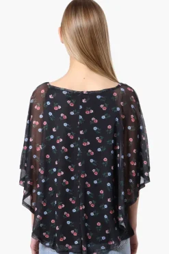 Limite Floral Sheer Poncho Blouse - Black