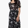 Limite Floral Smocked Square Neck Maxi Dress - Black
