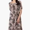 Limite Floral Smocked Square Neck Maxi Dress - Beige