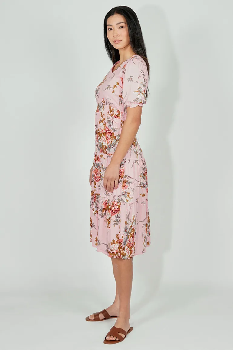 Limite Floral Smocked Tiered Maxi Dress - Pink