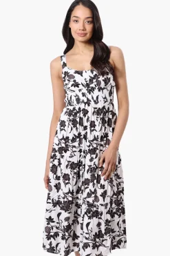 Limite Floral Smocked Waist Midi Dress - White