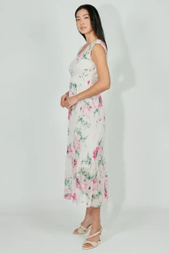Limite Floral Smocked Waist Maxi Dress - White