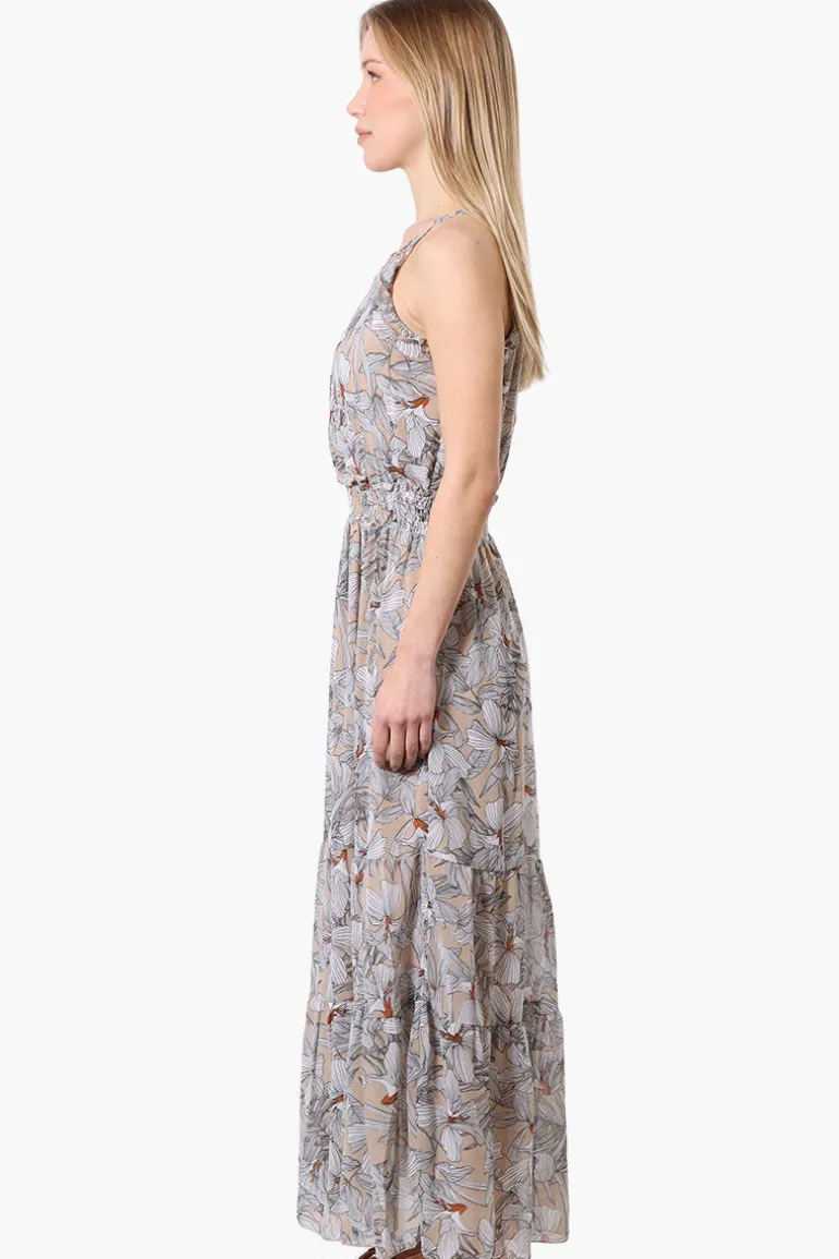 Limite Floral Smocked Waist Maxi Dress - Beige