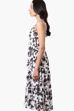 Limite Floral Smocked Waist Midi Dress - White