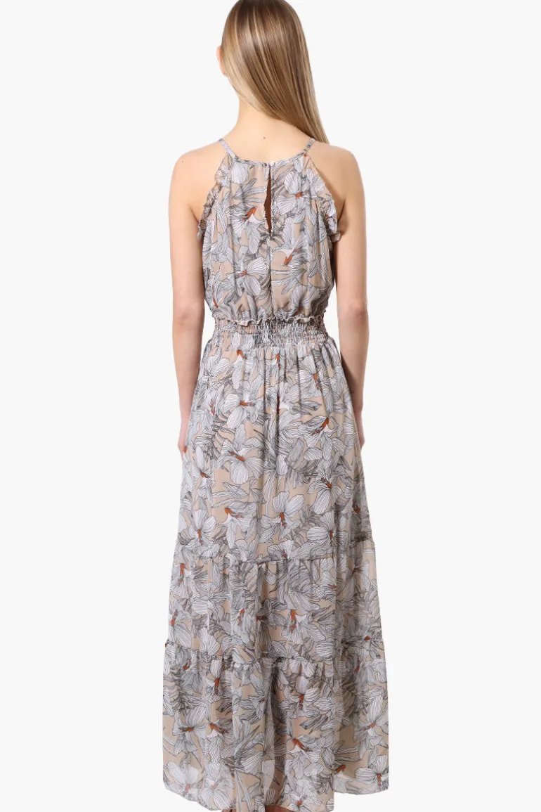 Limite Floral Smocked Waist Maxi Dress - Beige