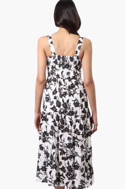 Limite Floral Smocked Waist Midi Dress - White