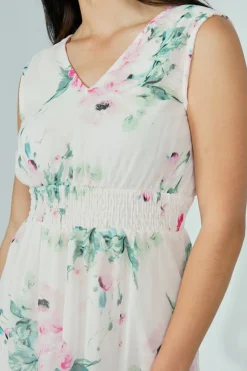 Limite Floral Smocked Waist Maxi Dress - White