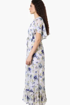 Limite Floral Tie Waist V-Neck Maxi Dress - White