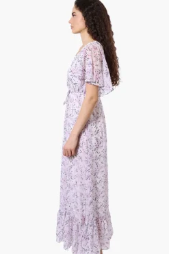 Limite Floral Tie Waist V-Neck Maxi Dress - Lavender
