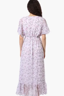 Limite Floral Tie Waist V-Neck Maxi Dress - Lavender