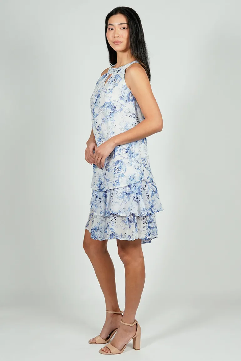 Limite Floral Tiered Halter Neck Day Dress - White
