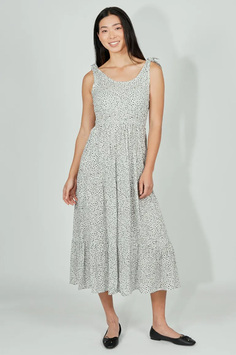 Limite Floral Tiered Shoulder Tie Maxi Dress - White