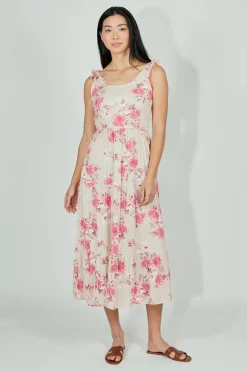 Limite Floral Tiered Shoulder Tie Maxi Dress - Pink