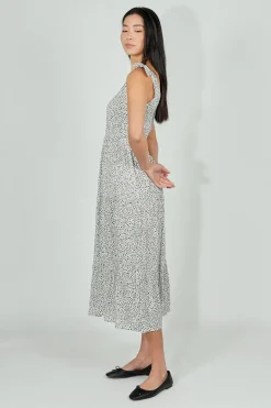 Limite Floral Tiered Shoulder Tie Maxi Dress - White