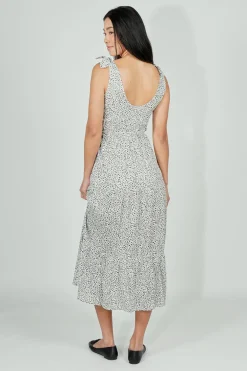 Limite Floral Tiered Shoulder Tie Maxi Dress - White