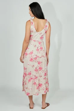 Limite Floral Tiered Shoulder Tie Maxi Dress - Pink