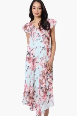 Limite Floral V-Neck Maxi Dress - Aqua