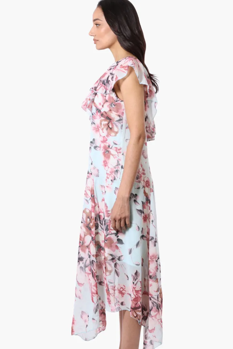 Limite Floral V-Neck Maxi Dress - Aqua