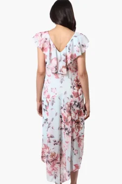 Limite Floral V-Neck Maxi Dress - Aqua