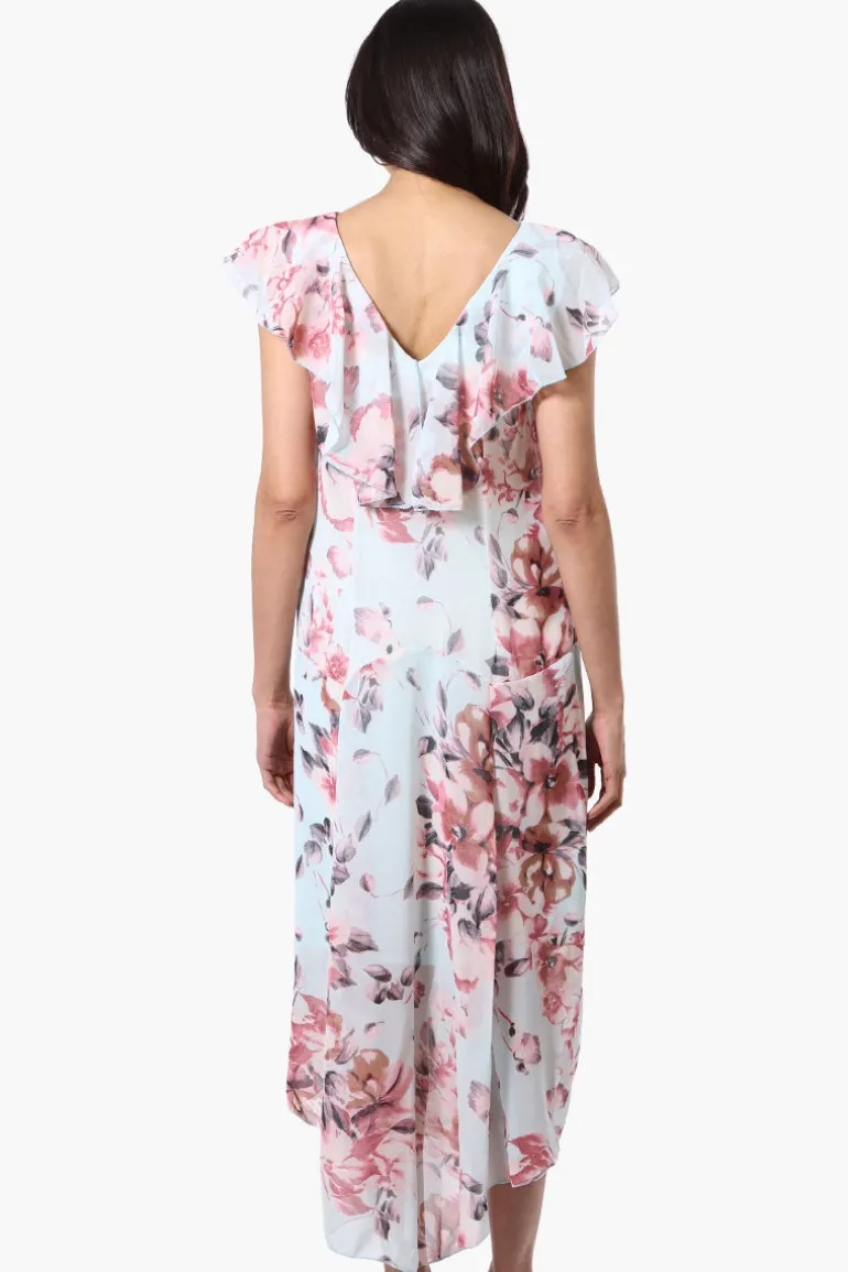 Limite Floral V-Neck Maxi Dress - Aqua