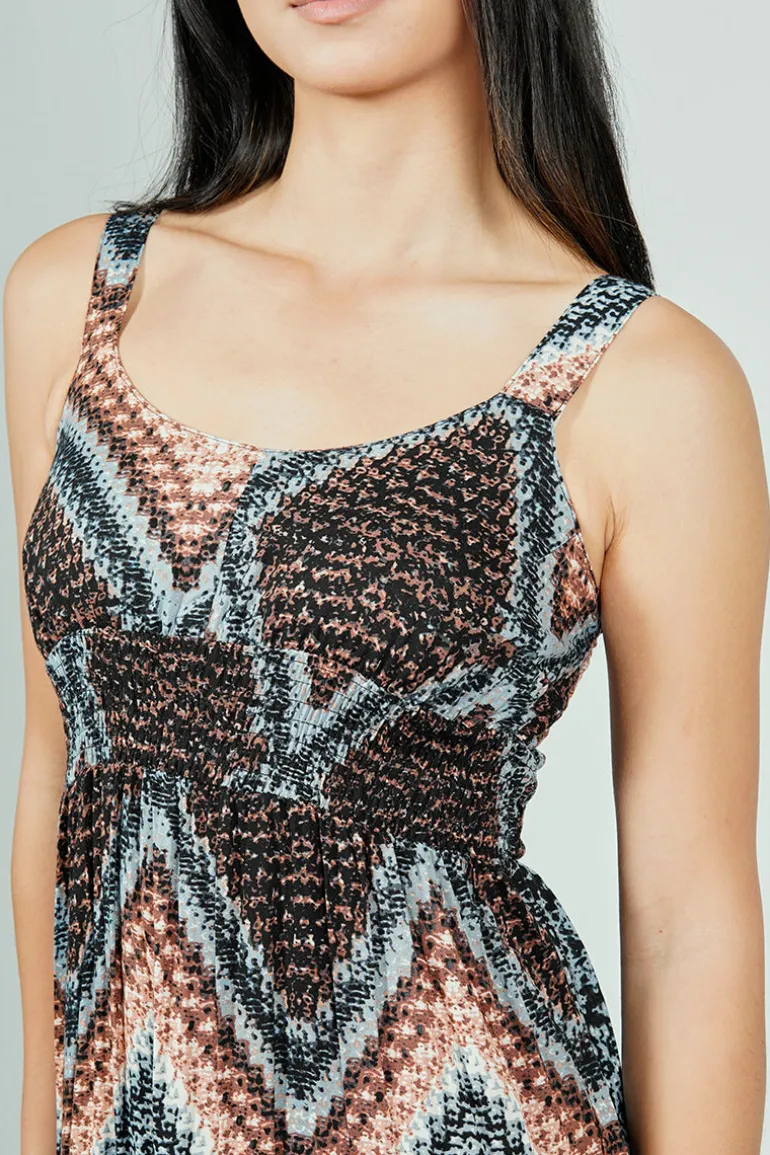 Limite Geometric Print Smocked Waist Maxi Dress - Black