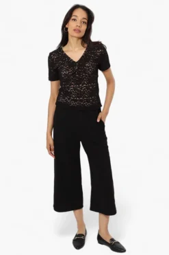 Limite Lace V-Neck Short Sleeve Shirt - Black