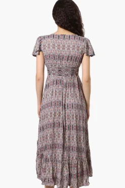Limite Patterned Cinched Waist High Low Midi Dress - Multi