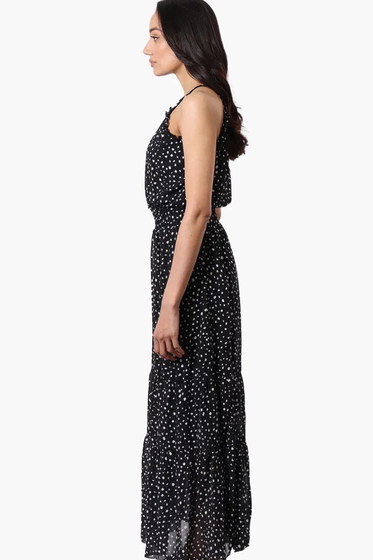 Limite Polka Dot Smocked Waist Maxi Dress - Black