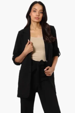 Limite Roll Up Sleeve 2 Button Blazer - Black