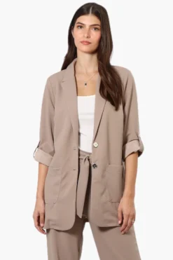 Limite Roll Up Sleeve 2 Button Blazer - Beige