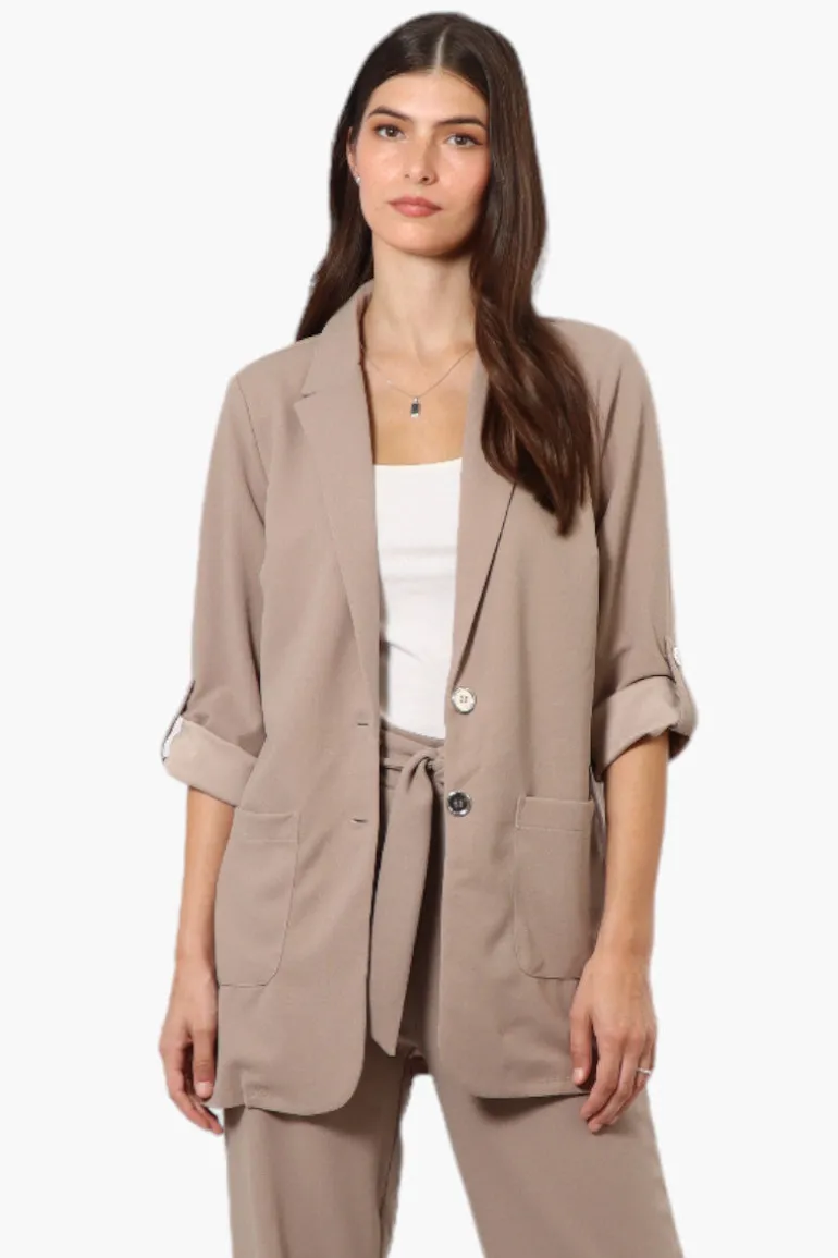 Limite Roll Up Sleeve 2 Button Blazer - Beige