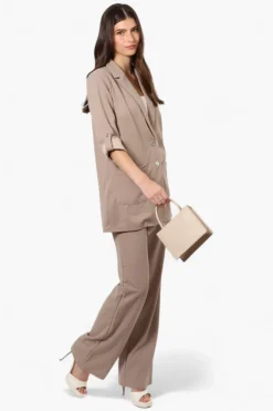 Limite Roll Up Sleeve 2 Button Blazer - Beige