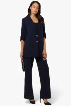 Limite Roll Up Sleeve 2 Button Blazer - Navy