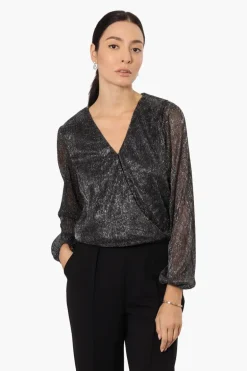 Limite Sheer Sleeve Lurex Blouse - Black