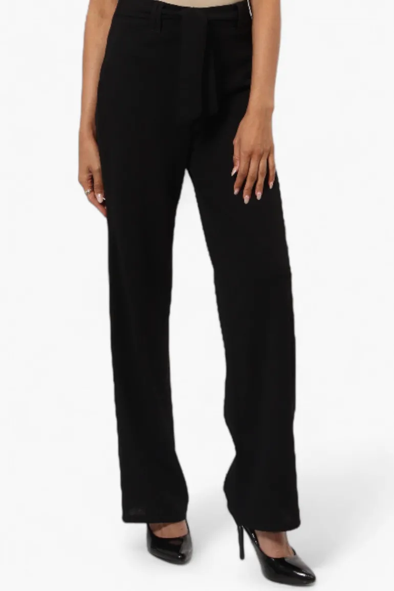 Limite Solid Belted Pants - Black