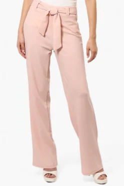 Limite Solid Belted Pants - Pink