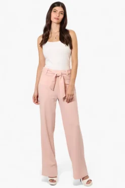 Limite Solid Belted Pants - Pink