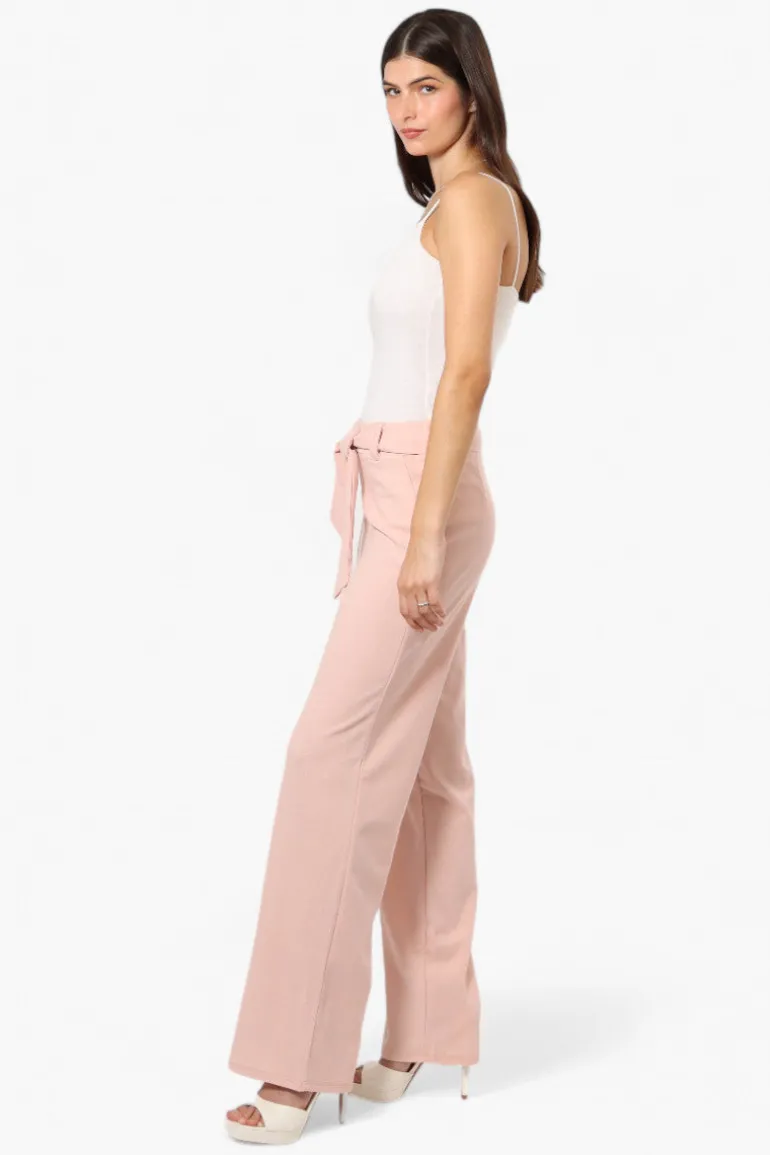 Limite Solid Belted Pants - Pink