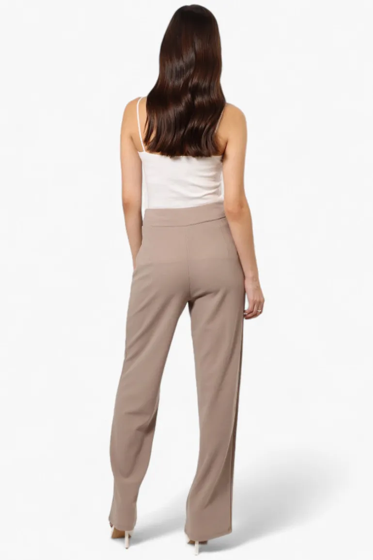 Limite Solid Belted Pants - Beige