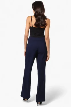 Limite Solid Belted Pants - Navy