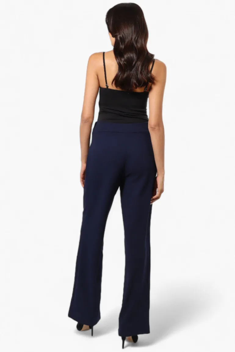 Limite Solid Belted Pants - Navy