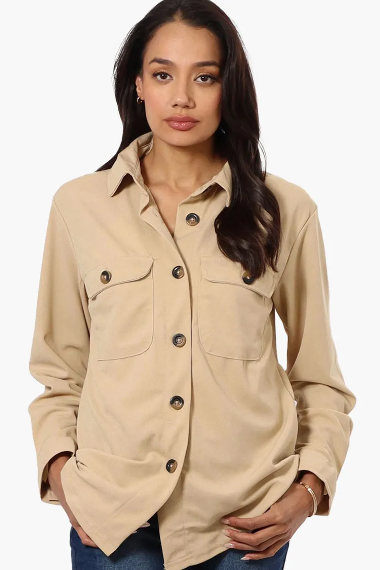 Limite Solid Flap Pocket Button Up Lightweight Jacket - Beige