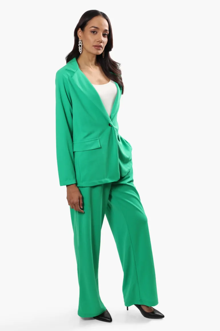 Limite Solid Single Button Blazer - Green