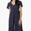 Limite Square Pattern Cinched Waist High Low Midi Dress - Navy