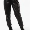 Limite Tie Waist Vegan Leather Cargo Jogger Pants - Black
