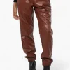 Limite Tie Waist Vegan Leather Jogger Pants - Brown